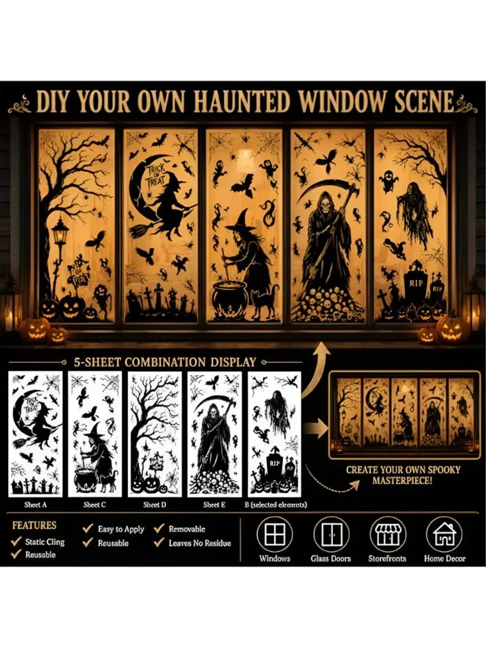 Halloween Window Clings, DIY Gothic Window Decorations for Home
